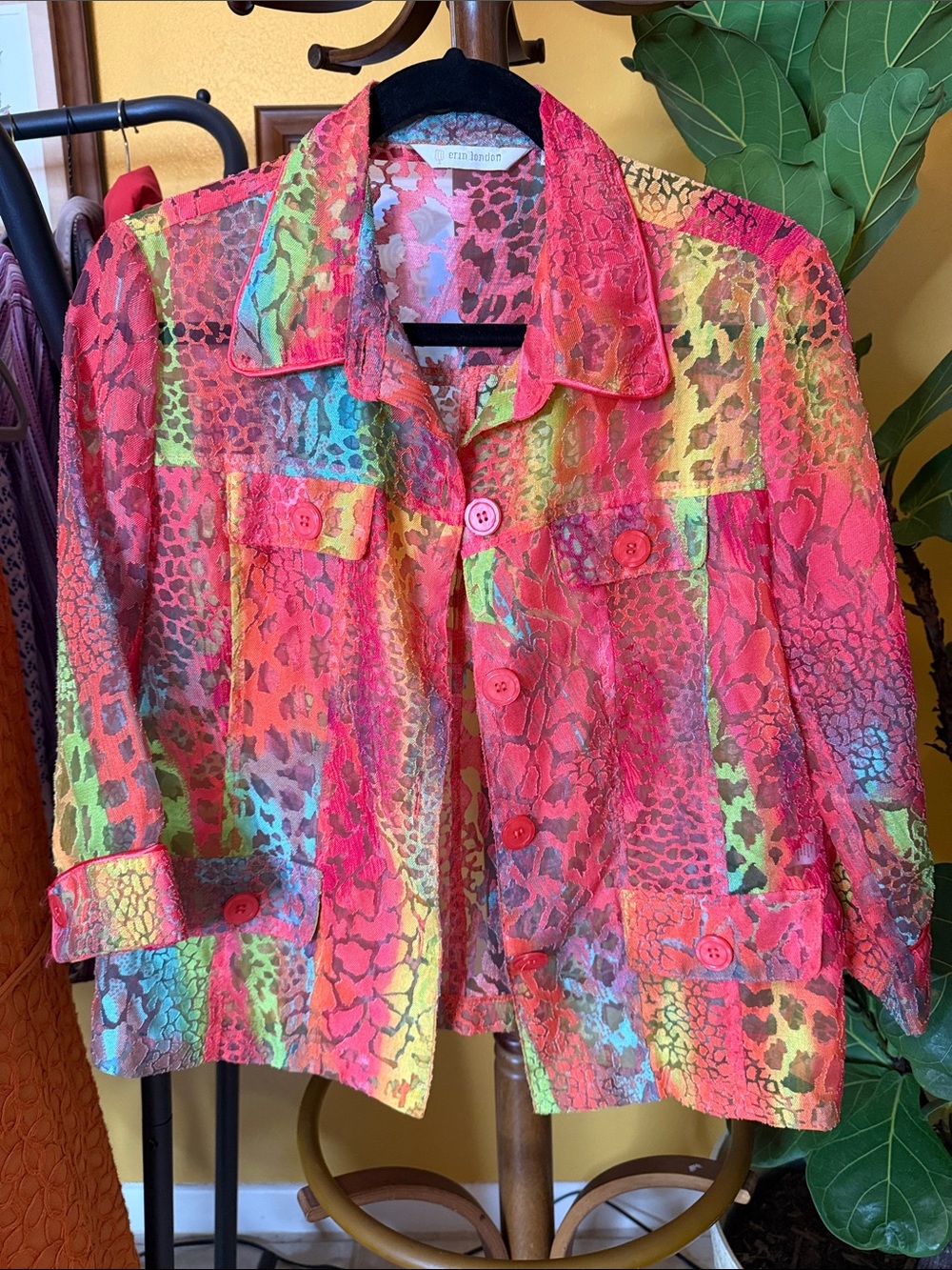 erin london Sheer Rainbow, Animal-Print Button Down